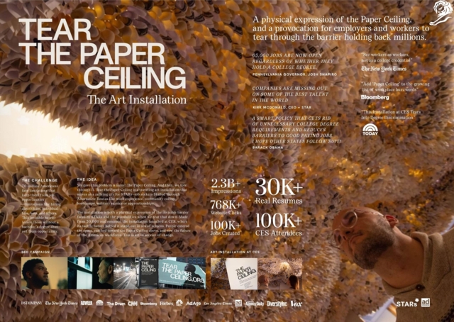Ogilvy New York&rsquo;s art installation &ldquo;Tear the Paper Ceiling&rdquo; for Ad Council and Opportunity@Work Images: Courtesy of Ogilvy New York and Cannes Lions